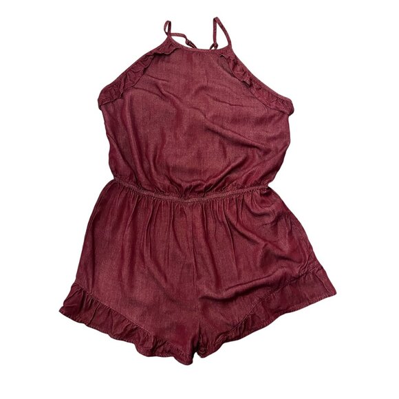 Women's Burgundy Halter Neck Shorts Romper, Elastic Waist, Size M - Picture 12 of 15